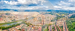 Florence firenze aerial panoramic shot from drone at the day