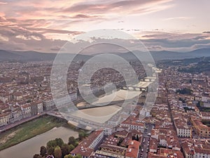 Florence firenze aerial panoramic shot from drone at the day