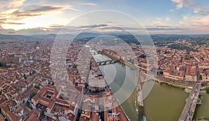 Florence firenze aerial panoramic shot from drone at the day