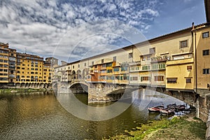 Florence or Firenze city view on Arno river, landscape with reflection. Tuscany, Italy