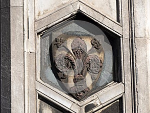 florence giotto tower detail near Cathedral Santa Maria dei Fiori, Brunelleschi Dome Italy