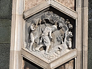 florence giotto tower detail near Cathedral Santa Maria dei Fiori, Brunelleschi Dome Italy