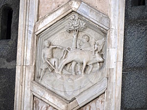 florence giotto tower detail near Cathedral Santa Maria dei Fiori, Brunelleschi Dome Italy