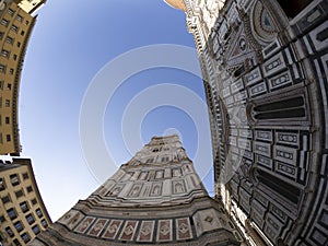 florence giotto tower detail near Cathedral Santa Maria dei Fiori, Brunelleschi Dome Italy