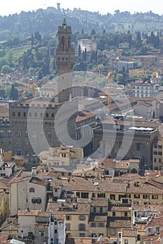Florence, Italy: aerial view of the city centre and Palazzo Vecchio