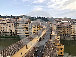 FLORENCE, ITALY - Aug 12, 2019: Aerial view of the Ponte Vecchio