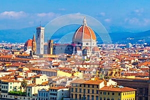 Florence, Italy. Cathedral Santa Maria del Fiore Duomo. Beautiful view of Florence city