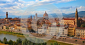 FLORENCE in Italy with the dome of the Cathedral and arno river