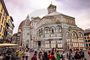 Florence, Italy - July 22, 2021: The Duomo Cathedral in the medieval famous city of Florence, Italy