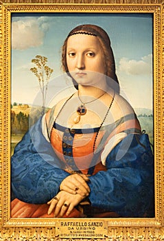 Florence, Italy - Portrait of Maddalena Doni, 1506, by Raffaello Sanzio. Raphael - Renaissance painting masterpiece