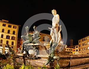 Florence Italy Neptune Fountain at Night