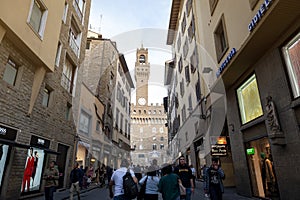 A walk street leading to the Palazzo Vecchio located on the Piazza della Signoria Signoria square in Florence, Italy