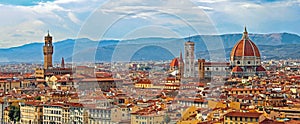 Florence Italy Panorama with Arno River Old Palace and the Big D