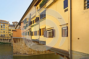 Florence, Italy. ponte vecchio. medieval bridge and river