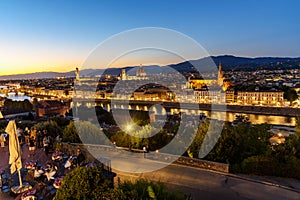 View of Florence from Piazzale Michelangelo at night. Italy