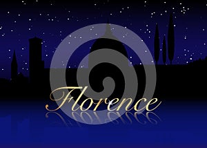 Florence Italy skyline silhouette black design on white background. Hand drawn ink line sketch European old town Firenze.