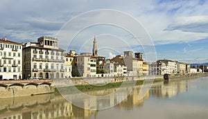 Florence landscape with reflection on Arno river