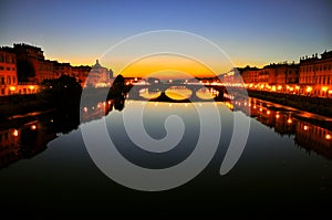 Florence city lights by night, Italy