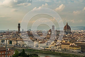 Florence old city skyline at sunset with Cathedral of Santa Maria del Fiore in Florence, Tuscany, Italy