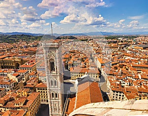 Florence. Panorama of Florence, Italy, Europe. Panoramic view, aerial skyline of Florence Firenze Cathedral of Santa Maria del