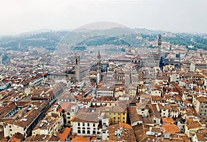 Florence panoramic view and The Palazzo Vecchio. Florence, Italy