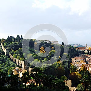 Florence. Piece of the sixth city wall. Aged photo