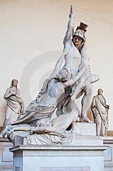 Florence sculpture of The of Polyxena by Pio Fedi sculpture in Loggia Dei Lanzi Piazza Della Signoria Florence, Italy.