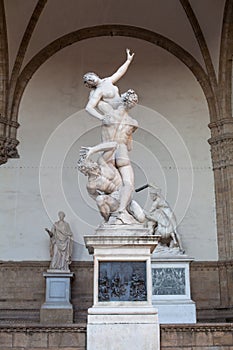 Florence sculpture of The of the Sabine Women Ratto delle Sabine by Giambologna in Loggia dei Lanzi photo