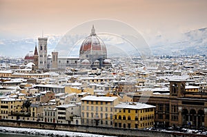 Florence on a snowy day in winter, Tuscany, Italy