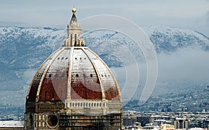 Florence on a snowy day in winter, Tuscany, Italy