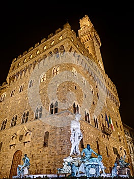 Florence - Statue of Neptune and Palazzo Vecchio