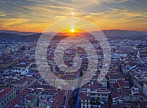 Florence at sunset. Aerial cityscape.