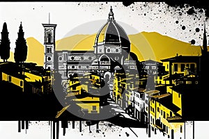 Florence Travel Illustration, Italy Tourism Concept, Western Europe Drawing Imitation, AI Generative Content