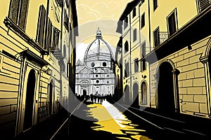 Florence Travel Illustration, Italy Tourism Concept, Western Europe Drawing Imitation, AI Generative Content