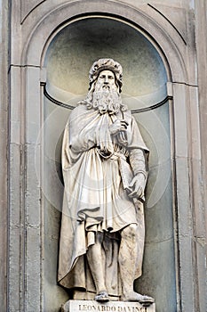 Statue of Leonardo da Vinci in Florence, Tuscant, Italy