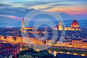 Florence, Tuscany - Night scenery with Duomo Santa Maria del Fiori, Renaissance architecture in Italy