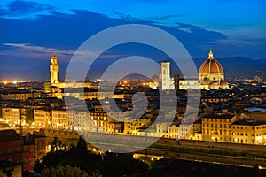 Florence Tuscany - Night scenery with Duomo Santa Maria del Fiori Renaissance architecture in Italy