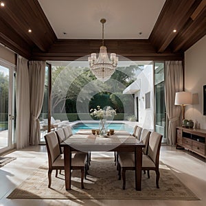 Florida, 27 July 2021: Spacious Big Living Room Of Luxurious Estate With Wooden Elements Modern Mansion Interior With With A