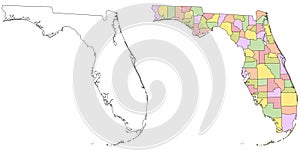 Florida administrative map, Florida outline and solid map set - illustration version