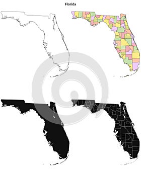 Florida administrative map, Florida outline and solid map set - illustration version
