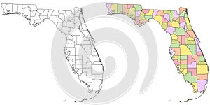 Florida administrative map, Florida outline and solid map set - illustration version