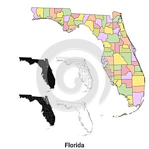 Florida administrative map, Florida outline and solid map set - illustration version