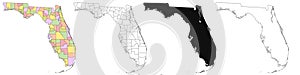 Florida administrative map, Florida outline and solid map set - illustration version