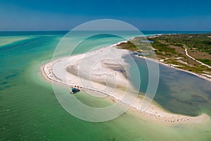 Florida beach. Paradise Summer vacation. Panorama of Caladesi island and Honeymoon Island State Park. Blue-turquoise color