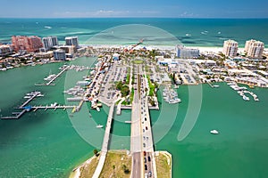 Florida beaches. Clearwater Beach Florida. Panorama of city. Spring or summer vacations