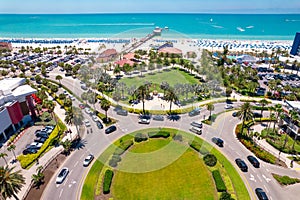 Florida Beaches. Panorama of Clearwater Beach FL. Summer vacations. Beautiful View on Hotels and Resorts on Island.