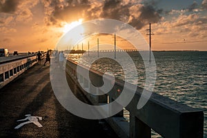 Florida fishing with view of Sunset on the Overseas highway  in the florida keys