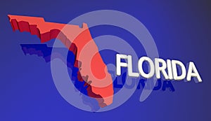 Florida FL Red State Map Tampa Orlando Miami