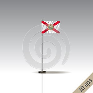 Florida flag template. Waving Florida flag on a metallic pole, isolated on a gray background