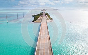 Florida Keys. Bridge or road on Key West FL. Atlantic ocean and Gulf of Mexico